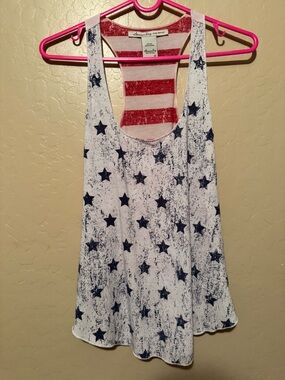 American Rag White Tank Top with Navy Stars and Red Striped Racerback